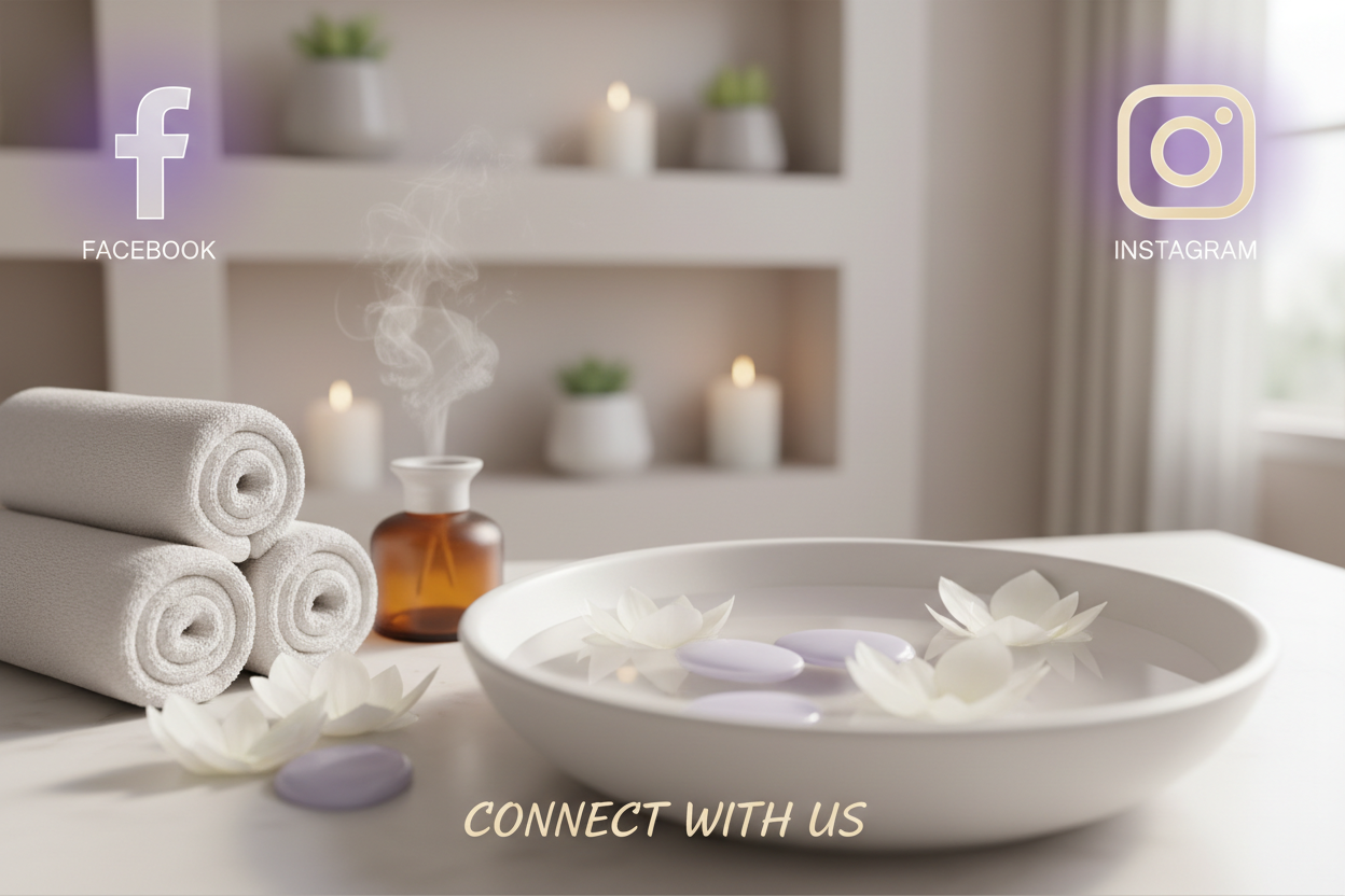 Serene spa-like social media banner with Facebook and Instagram